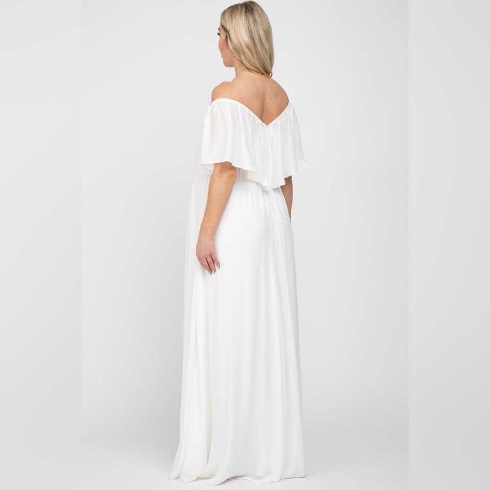 Pink Blush Solid Off Shoulder Maternity Gown. - image 3